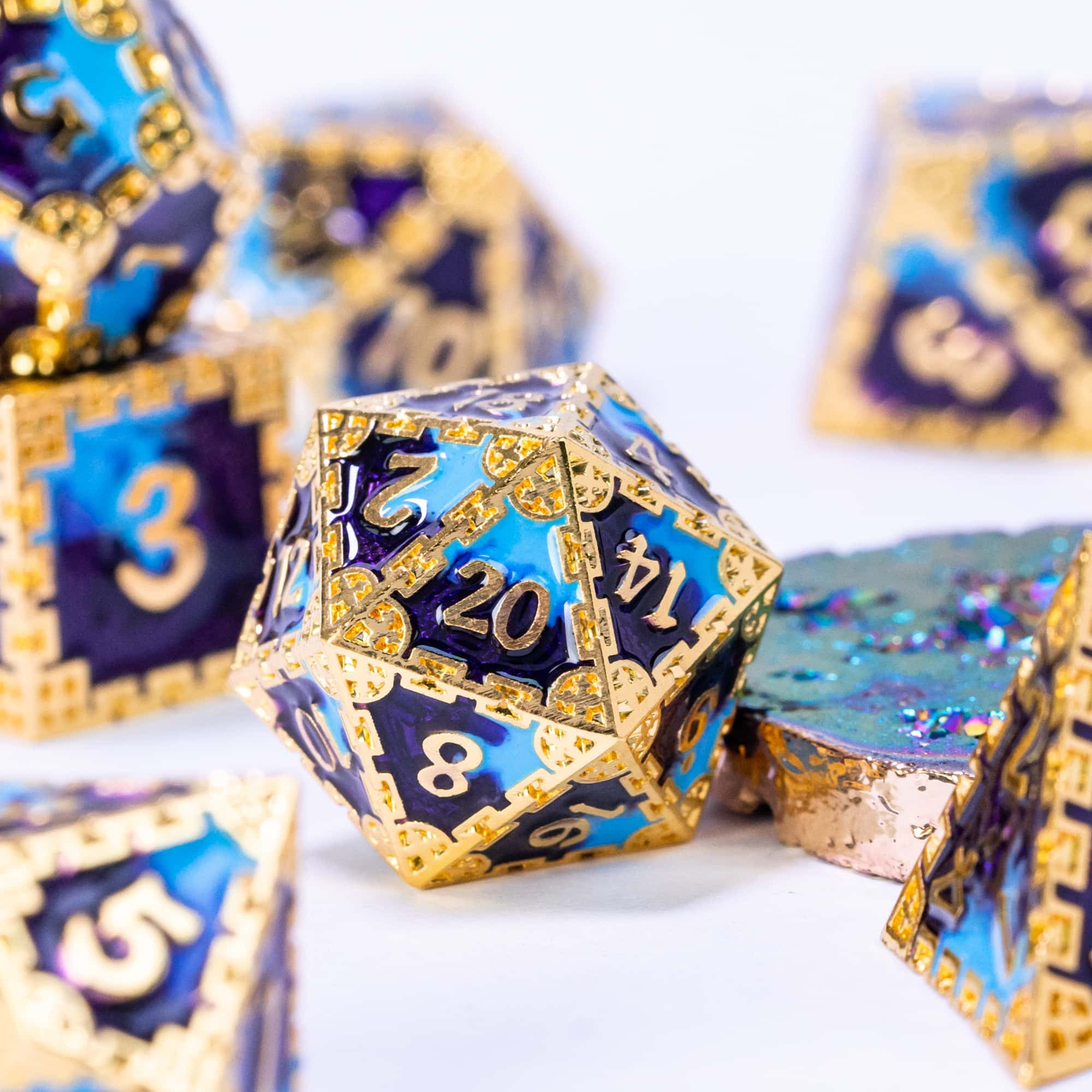 Cusdie Metal Dice Set, 7 Pcs DND Metal Dice, Dragon Scale Polyhedral Dice Set, for Role Playing Game D&D Dice MTG Pathfinder