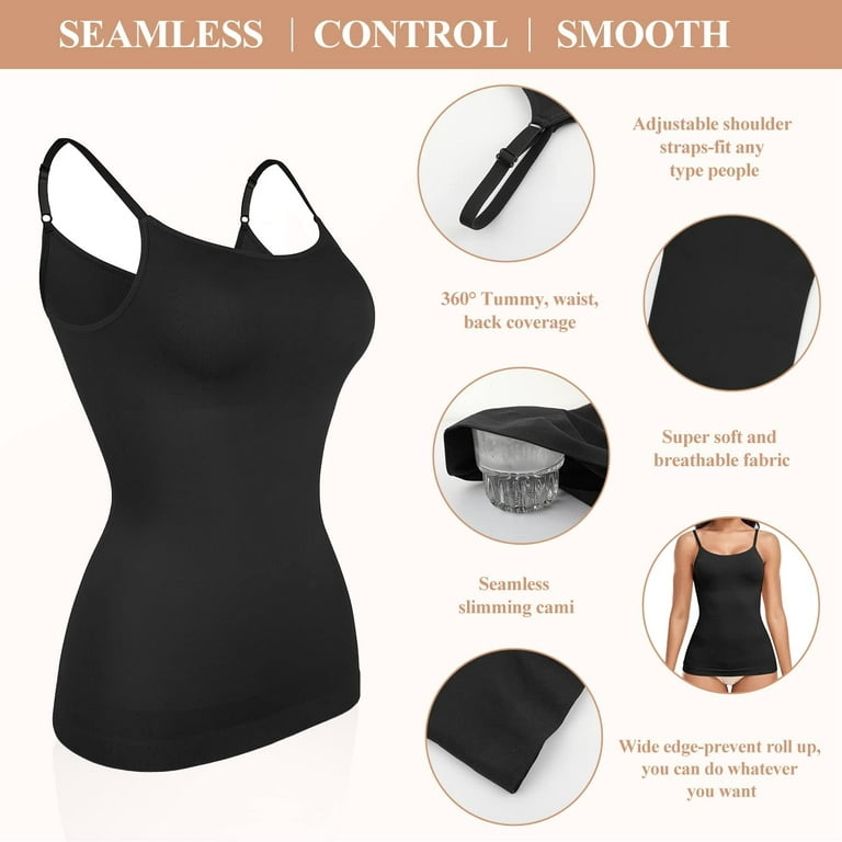 Vaslanda 2 Packs Camisole for Women Tummy Control Cami Shaper Seamless  Compression Tank Top Shapewear for Women 