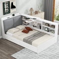 thumbnail image 5 of Harper & Bright Designs Twin Size Platform Bed with Storage Headboard and Shelves, Wooden Daybed Frame with Side Bookcase and 2 Drawers, White, 5 of 14