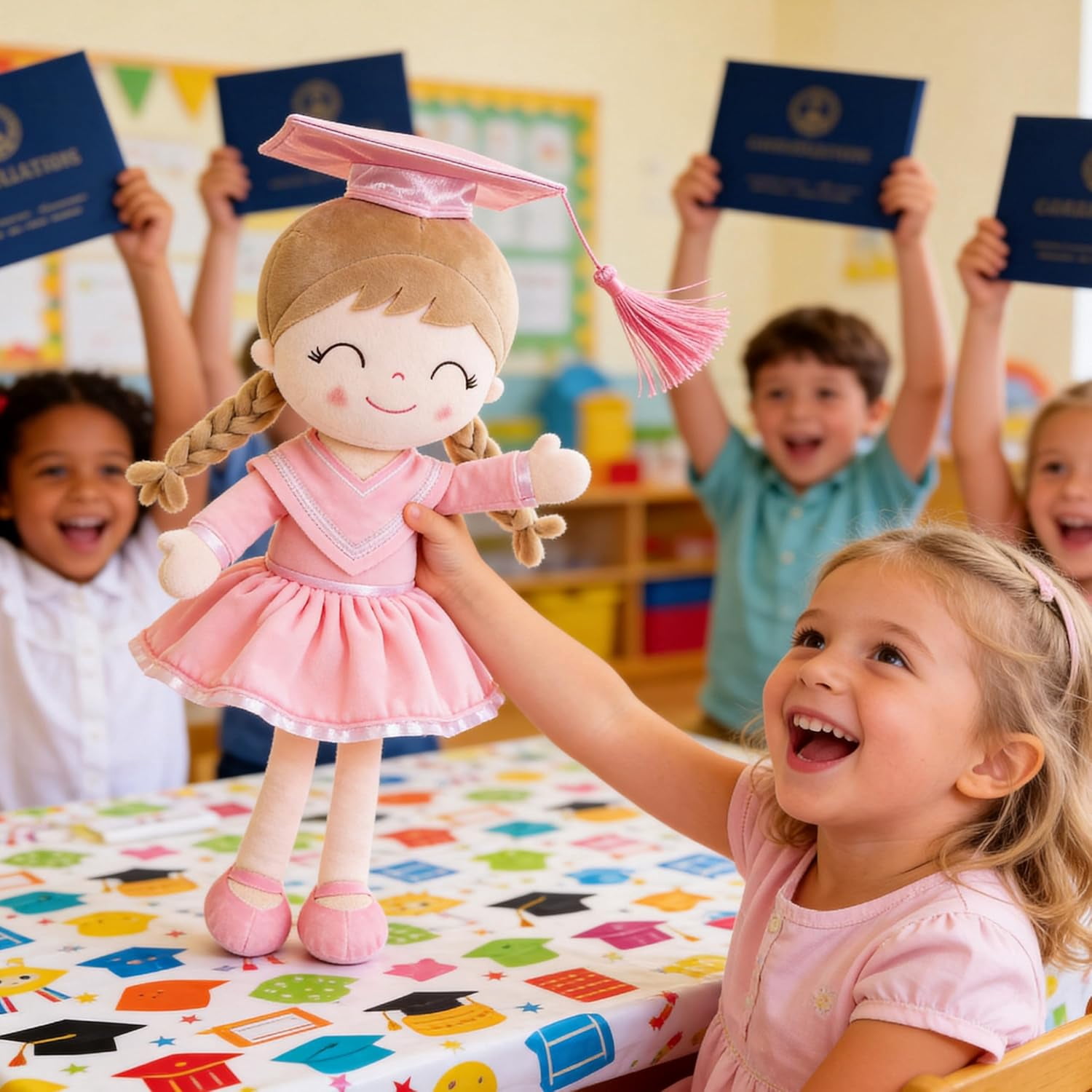 Gloveleya 16" Graduation Girl Doll - Pink Plush Toy with Cap & Gown - Preschool Kindergarten Graduation Gifts for Girls, Class of 2026 Milestone Keepsake