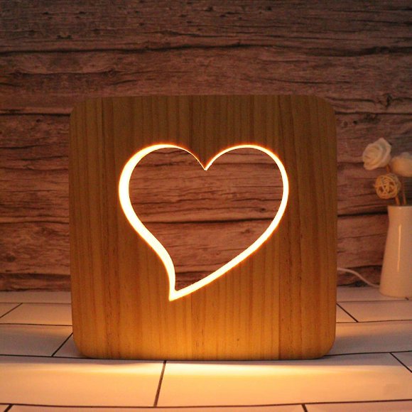 Heart-Shaped Led Night Light Solid Wood Low Energy Key Switch Soft