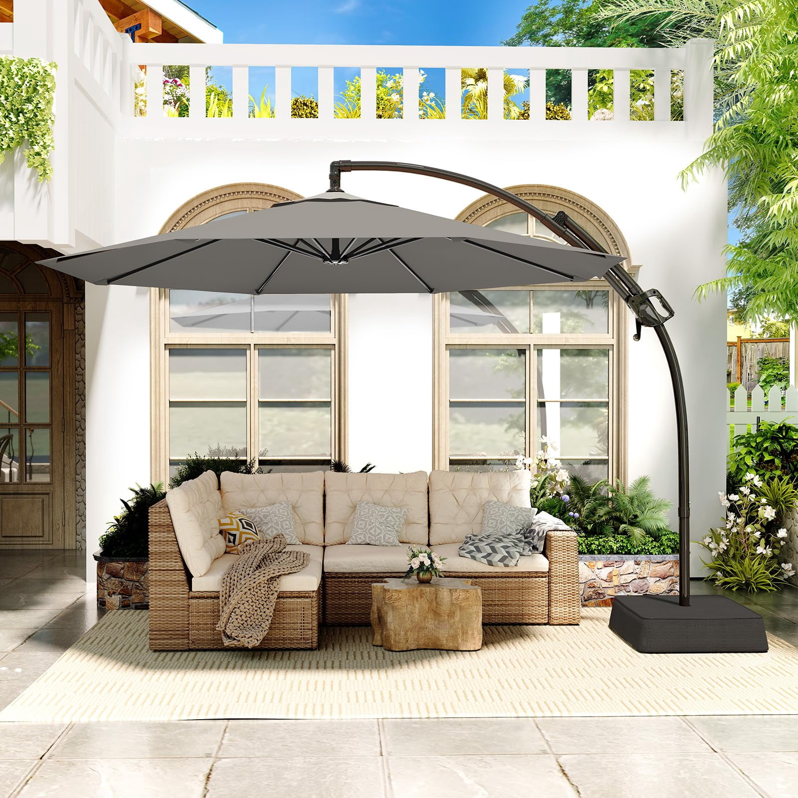 ONBRILL Outdoor Patio Umbrella with Base, 240G/M2 fabric, 10 FT Sun Shade Umbrella for Deck, Pool