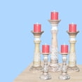thumbnail image 2 of Handmade Mango Wood Eco-friendly Traditional White Wash Set Of Five 9",12",15",12" & 9" Pillar Candle Holder, 2 of 7