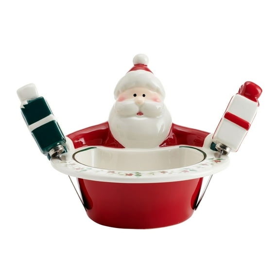 Pfaltzgraff Winterberry 6 in Santa Dip Bowl with Sreaders