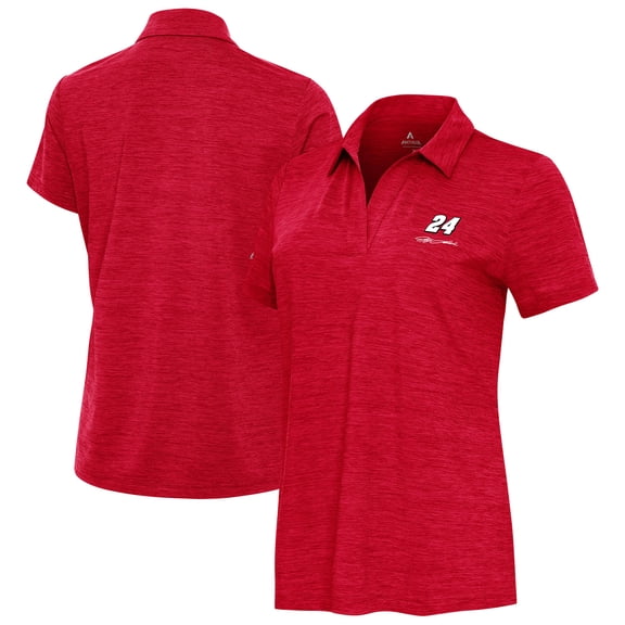 Women's Antigua Heather Red Jeff Gordon Layout V-Neck Polo