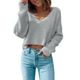 thumbnail image 3 of Vedolay Sweater Womens Sweaters V Neck Long Sleeve Color Block Striped Casual Knit Pullover Tops,Gray XL, 3 of 4