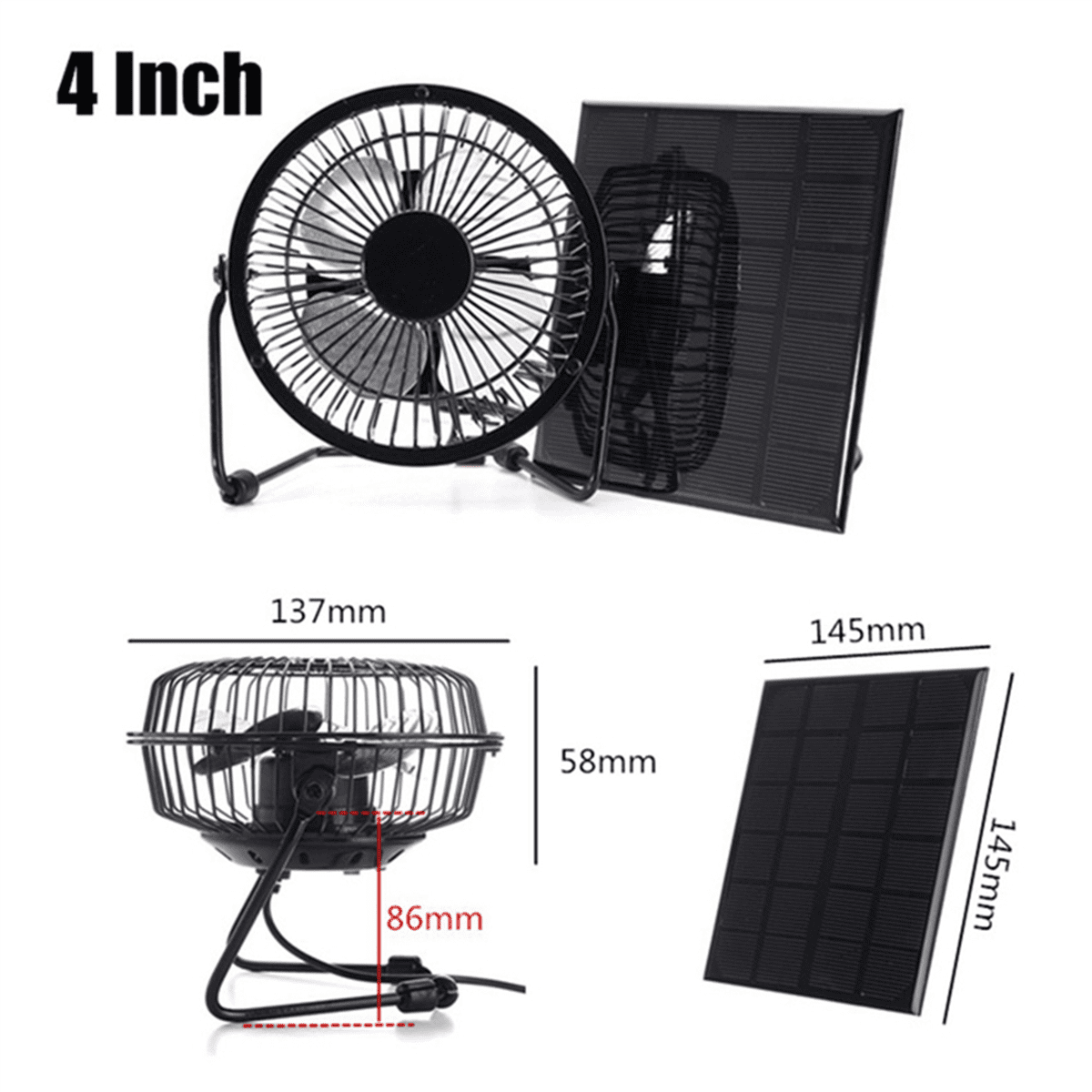 2X Mini Solar Panel Powered Ventilator Fan Portable 5W 4 Inch Greenhouse Solar Exhaust Fan for Office Outdoor