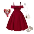 thumbnail image 5 of mgoYE Casual Toddler Girl Dress Girls Elegant Dress Off Shoulder A-Line Casual Party Dresses for 8-13T(Red,10-11 Years), 5 of 7