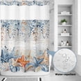 thumbnail image 2 of No Hook Shower Curtain, Blue Coastal Shower Curtains for Bathroom with See Through Top Window, Summer Beach Starfish Weeping Eucalyptus Vintage Waterproof & Washable Bath Curtain Extra Long 72"x96", 2 of 9
