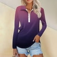 thumbnail image 2 of WTOBBY Women's Ombre Print Polo Shirt - Long Sleeve Casual V-Neck Zipper Detail Tops for Women, Spring Fall Fashion Comfort Stretch Gradient Design,Dark Purple M, 2 of 7