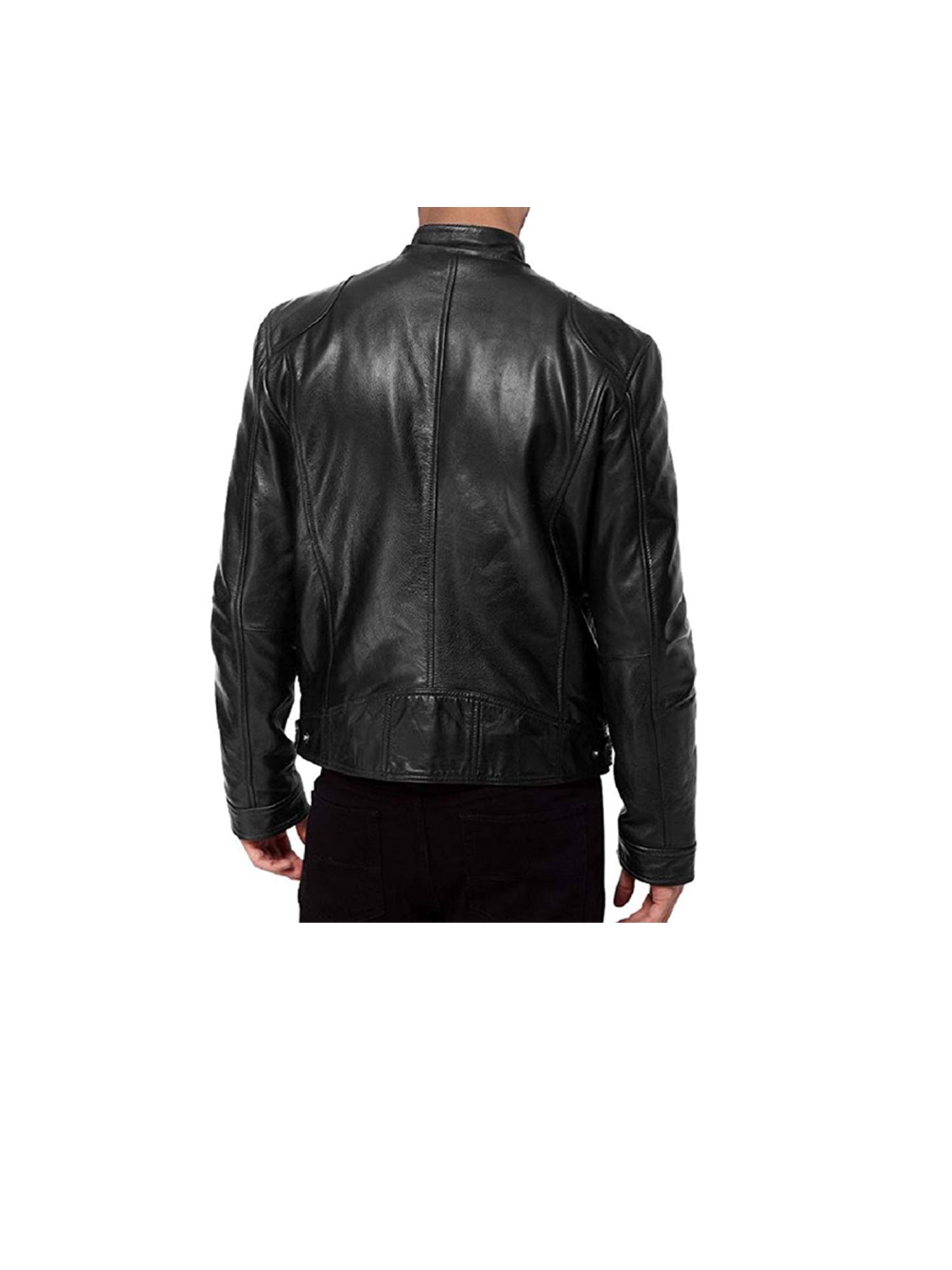 FOCUSNORM Men' s Retro Leather Jacket Stand Collar Biker Jacket Slim