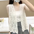 thumbnail image 2 of Dorkasm Womens Floral Crochet Lace Boho Trim Sleeveless Open Front Vest Cardigan Beige One Size, 2 of 3