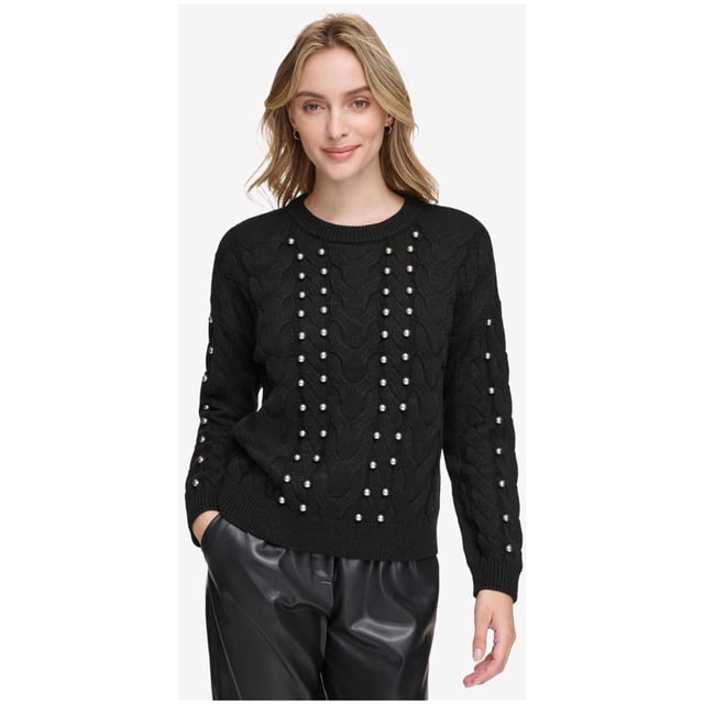 Calvin Klein Womens Metallic Knit Sweater, Black, Small