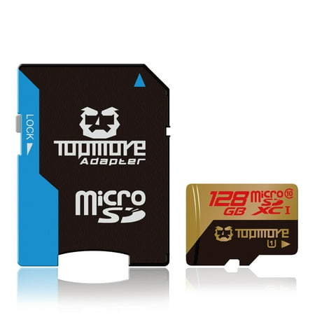 TOPMORE 128GB microSDXC UHS-1 Class 10 Flash Memory Card High Speed Memory Card with SD (Best Sd Card Speed)