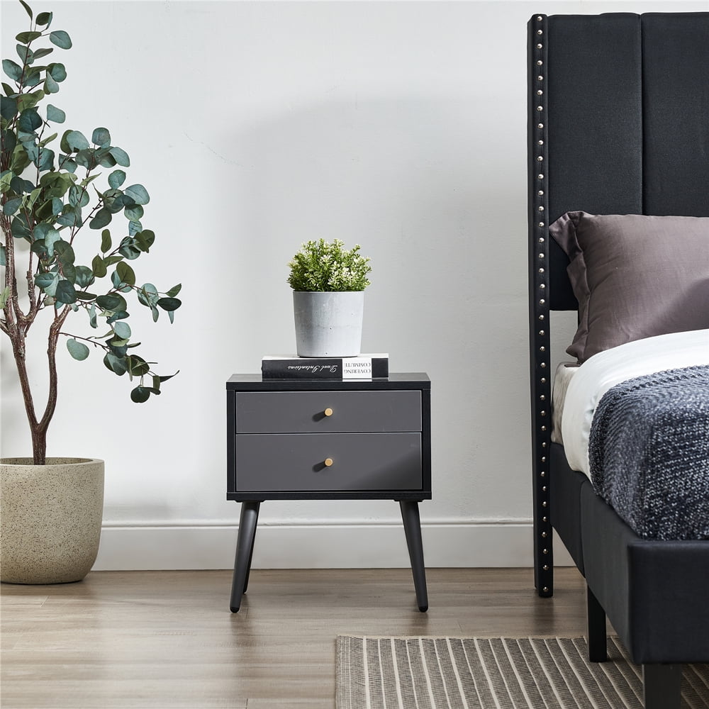 Private Jungle Two fitted modern bedside tables with 2 drawers,Suitable for Bedroom/Living Room/Side Table,Dark Gray