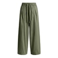 thumbnail image 4 of OOOUM Crinkle Wide Leg Pants for Men Relaxed Baggy Linen pants men's comfortable Lightweight Trousers Army Green XL, 4 of 4