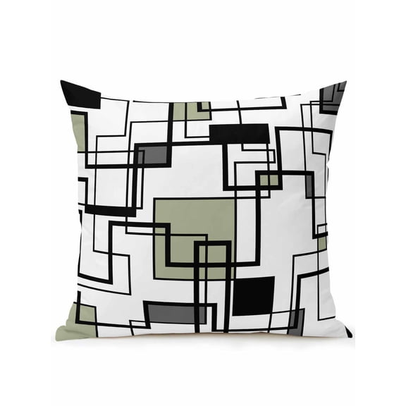 1 Pack Outdoor Throw Pillow, Sage Green Geometric Waterproof Pillow with Insert Included, Black Grey Abstract Striped Modern Art Decorative Accent Cushion Sofa Pillows for Patio Porch, 18 x 18 In