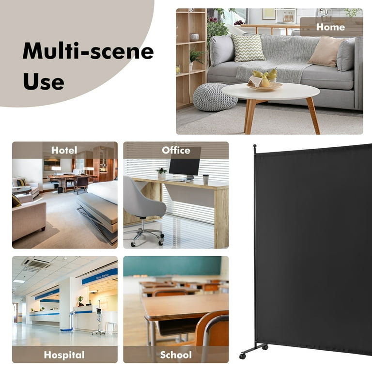 Costway 6FT Single Panel Room Divider with Wheels Rolling Fabric