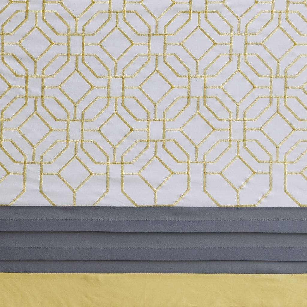MAYEERTY Embroidered and Pieced Shower Curtain, Machine-Washable, Yellow+Grey