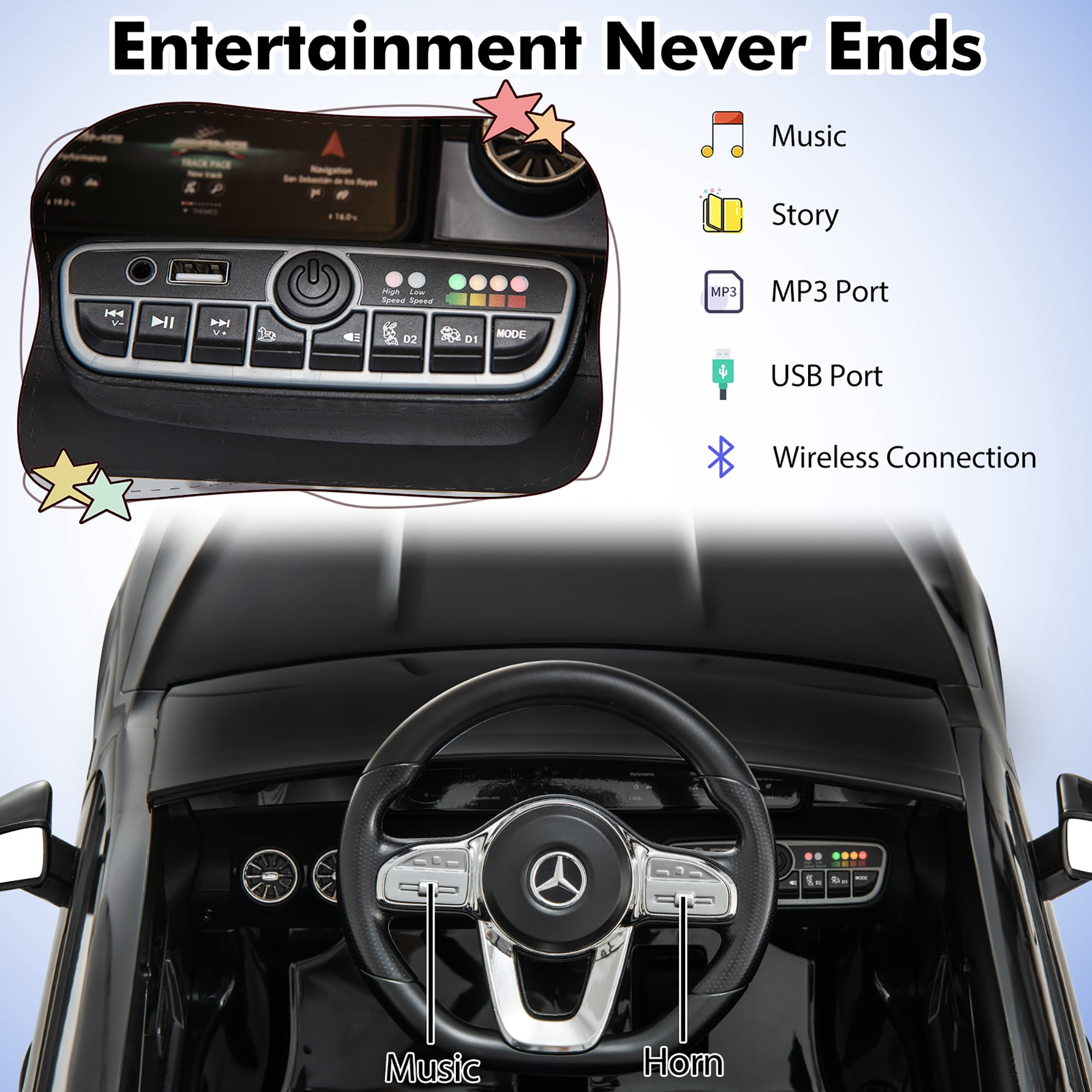 Gymax 12V Kids Ride on Car w/Remote Rocking Function Transport Wheels Lights & Music Black