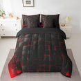 thumbnail image 2 of Geometric Grid Comforter Set 7 Pieces,Red and Black Checkered Bed Set,Modern Abstract Check Plaid Square Bedding Full with 1 Comforter,1 Fitted Sheet,1 Flat Sheet,2 Pillowcases,2 Throw Pillow Cover, 2 of 5