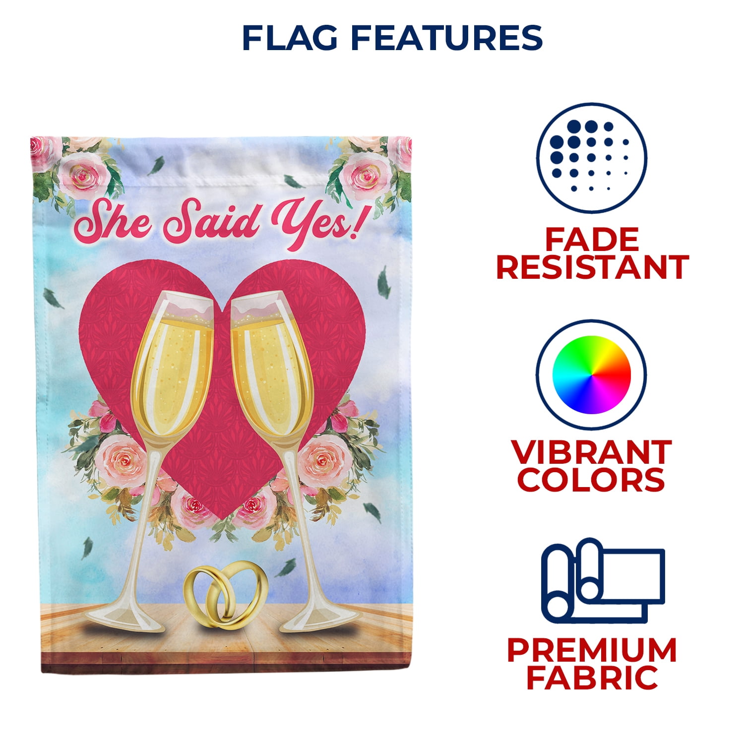 America Forever She Said Yes House Flag, 28 x 40 inch Double Sided, Engagement Celebration Banner, Wedding Rings Champagne Outdoor Decor, Bridal Announcement Yard Flag