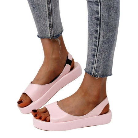 

Seasonal Savings! Womens Sandals Wide Width Summer Ladies Sandals Casual Footwear Solid Color Women s Casual Fish Mouth Thick Bottomed Sandals Pink 37 SOPATENOR
