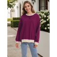 thumbnail image 2 of DARING DIVA Women's Striped Oversized Crew Neck Long Sleeve Sweatshirt M Red Blue, 2 of 7