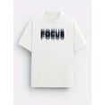 thumbnail image 2 of Camiseta de cuello redondo y manga corta con estampado FOCUS para hombre, cómoda, holgada e informal, ideal para primavera y verano. Regalos para hombre., 2 of 7