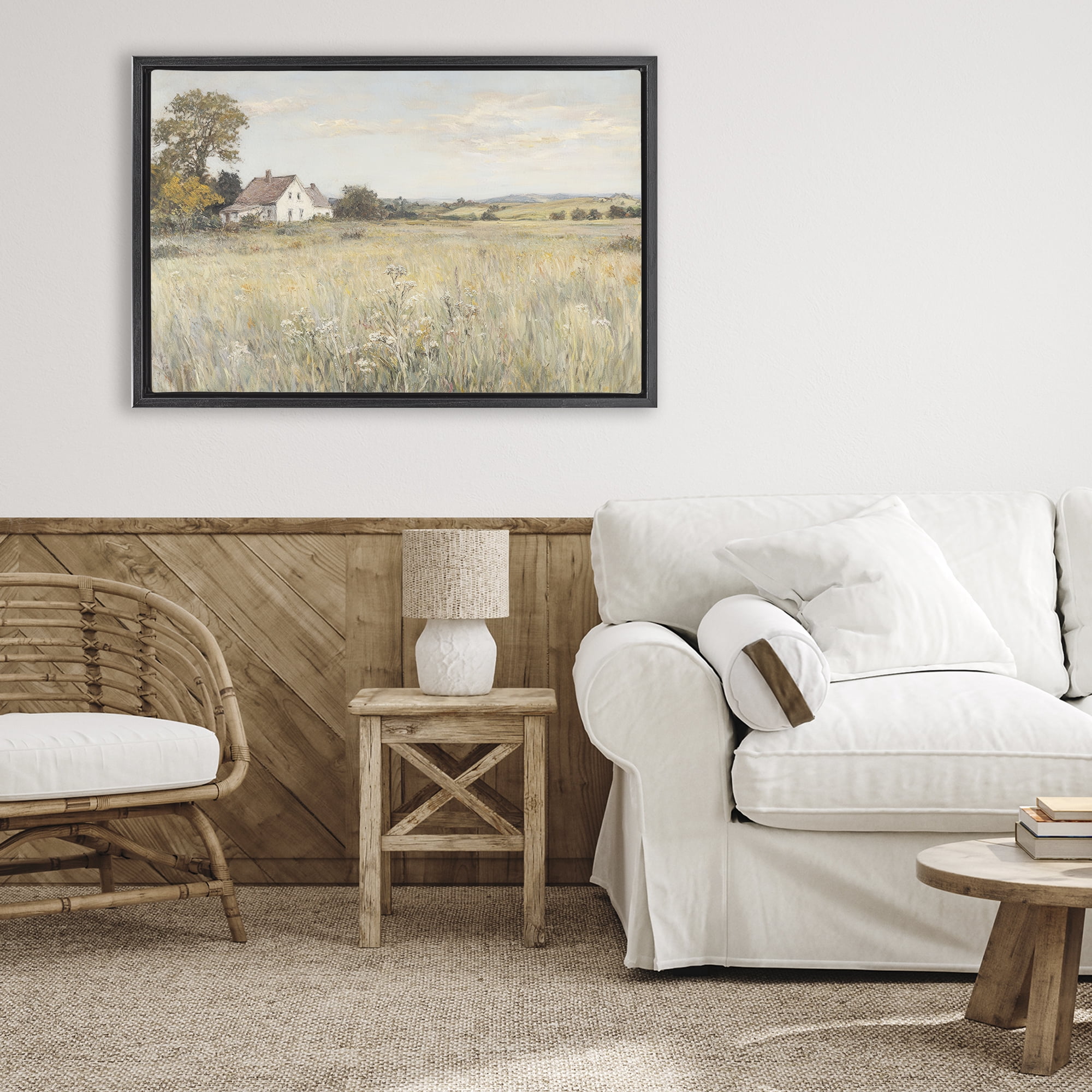 Stupell Industries Country Living in Golden Meadow Black Framed Floater Canvas Wall Art, design by Petal Prints Design