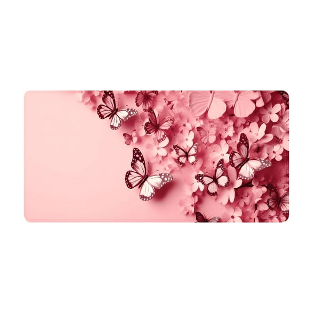 Pink Mouse Pad Desk Mat,Butterfly Large Mouse Pads Desk Pad,Long Mouse Pad Gaming Mousepad Mouse Mat with Stitched Edge - Non-Slip Rubber Base for Office Computer Keyboard Laptop