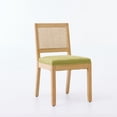 thumbnail image 3 of Newest Set of 2 Rattan Back Dining Chairs, Upholstered Linen Seat with Distressed Wood Frame, Olive Green, 3 of 13