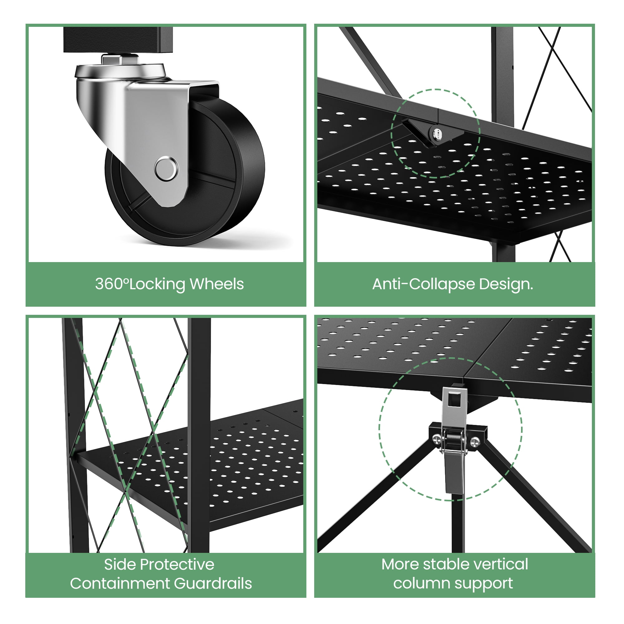GVDV 4-Tier Metal Storage Shelf,28"Wx13"Dx 49"H Foldable Shelving Unit with Wheels for Garage, Kitchen
