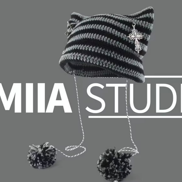 Women's knitted hat cat ears winter warm crochet hat