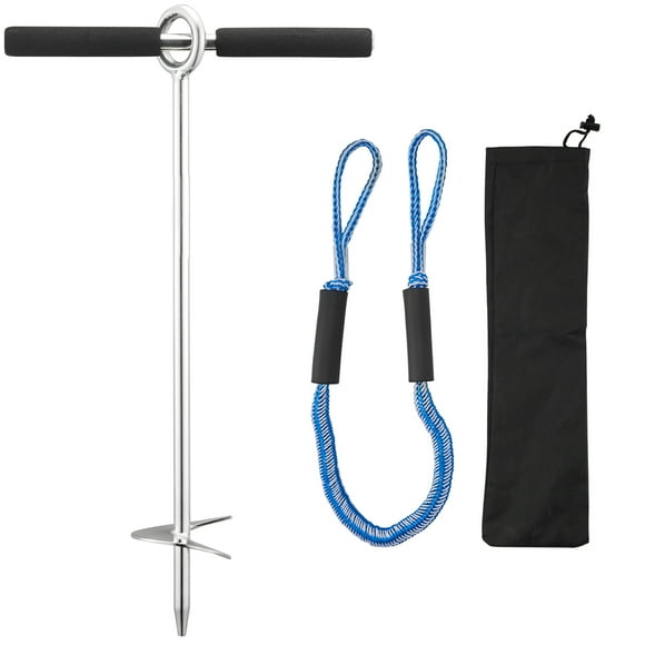 KFFKFF Sand Anchor, 18 in Stainless Steel Beach Anchor, Screw in Sand Boat Anchors with Spiral Blade, Shallow Water Boat Auger Anchors