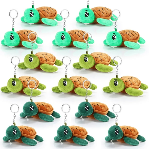 Llavero Toy Hinly con forma de tortuga de peluche, 15 unidades, 14 cm, serie verde