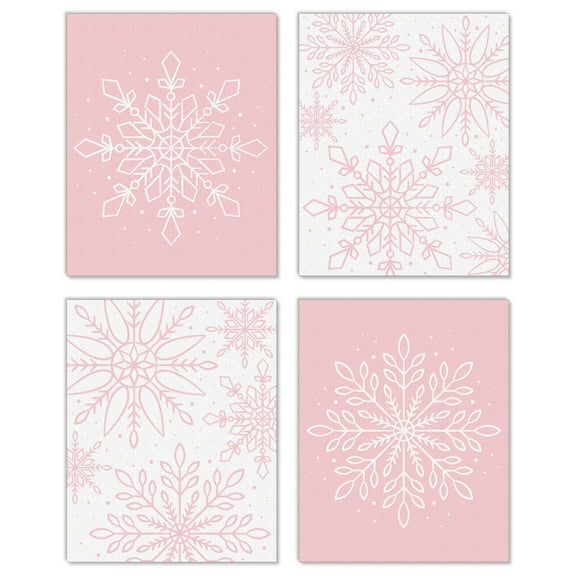 Big Dot of Happiness Pink Winter Wonderland - Unframed Holiday Snowflake Linen Paper Wall Art - Set of 4 - Artisms - 8 x 10 inches