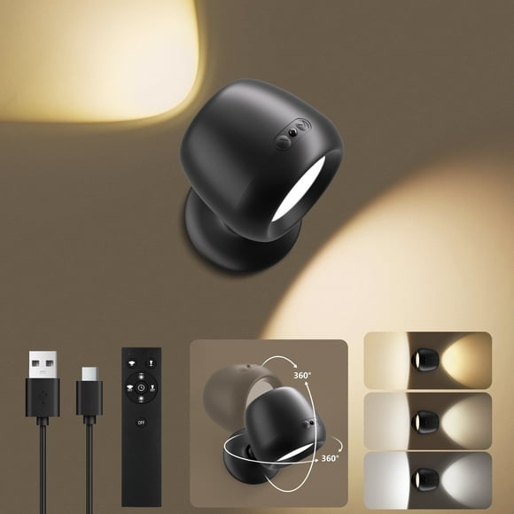 Luz LED Montada en la Pared con Control Remoto, Aplique de Pared Recargable de 3600 Mah con Batería, Temperaturas de 3 Colores y Luz de Pared Inalámbrica Regulable, Ajustable en 360° para Recámara, Sala de Estar y Luces Fotográficas para Pared