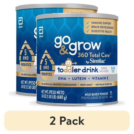 (2 pack) Go & Grow 360 Total Care by Similac Toddler Nutritional Drink Powder, 24-oz Can