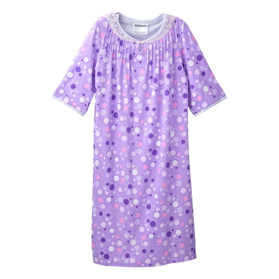 Women’s Open Back Adaptive Nightgown - Short Sleeve Nightgown for Seniors - Stringy Circles SMA