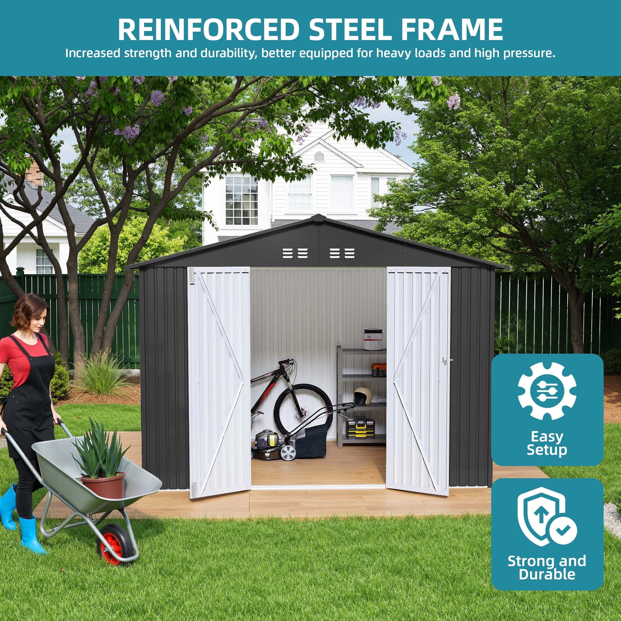 Uforic 7'x5' Metal Storage Shed, Heavy Duty Lockable Weatherproof Shed, Sloped Roof, Easy Assembly for Tools & Bicycles, Dark Gray