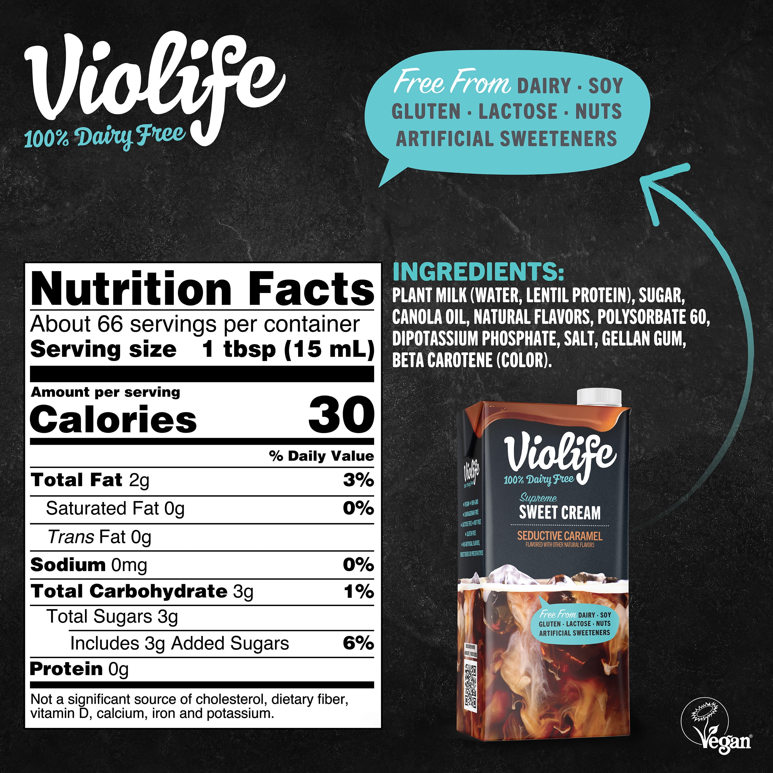 Violife Supreme Sweet Cream Caramel Coffee Creamer, Dairy-Free, 1L (33.8oz)