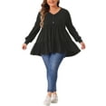 thumbnail image 2 of Agnes Orinda Women's Plus Size Tops V Neck Long Sleeve Button Peplum Tunics Babydoll TunicTops 2X Black, 2 of 5