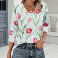 thumbnail image 2 of OIOLOYJM 3/4 Length Sleeve Womens Tops Dressy Casual Shirts Trendy Floral Printed V Neck T Shirts Basic Spring Summer Blouses Mint Green XL, 2 of 6