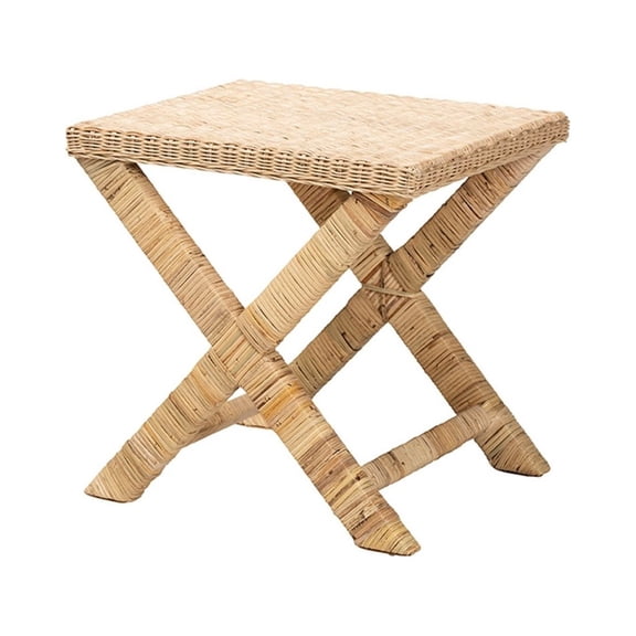 Baxton Studio Farica Modern Bohemian Natural Rattan And Mahogany Accent Bench