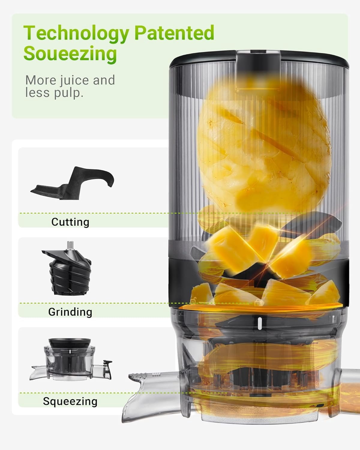 Juicer Machines, Cold Press Juicer with 5.3"  Feed Chute Fit Whole Fruits & Vegetables Easy to Clean, High Juice Yield,  (Black)