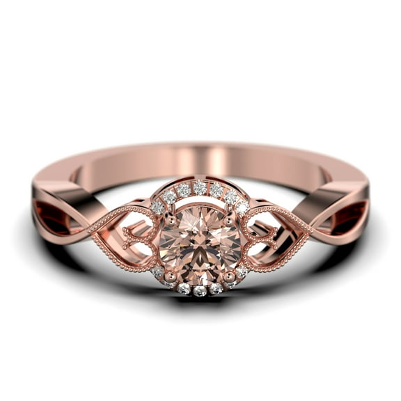 Dazzling Half Halo 1.25 Carat Round Cut Morganite And Diamond Moissanite Engagement Ring Wedding Ring In 925 Sterling Silver With 18K Rose Gold Plating, Gift For Her, Promise Ring, Anniversary Ring