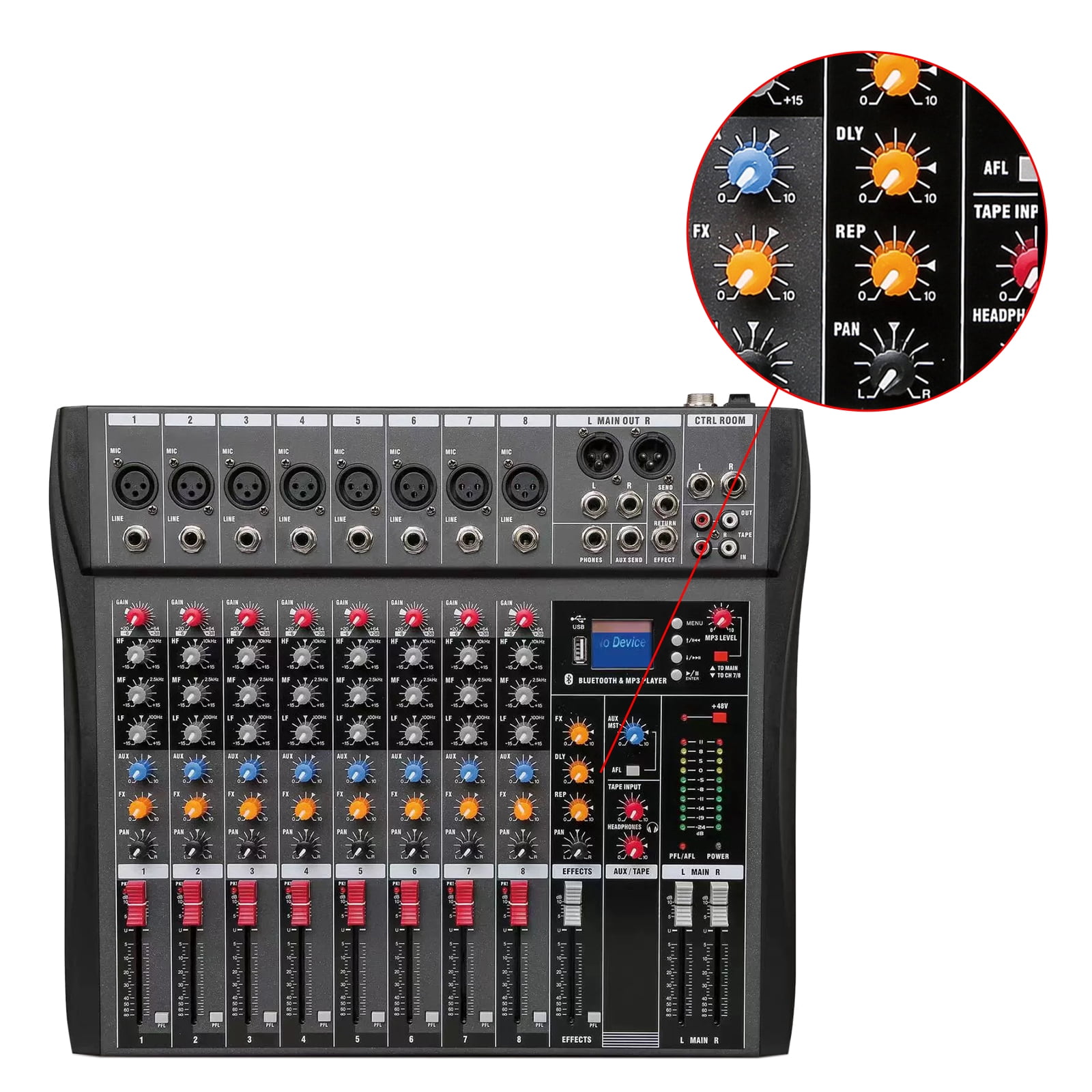 Koomaha 8 Channel Mixing Console Sound USB Bluetooth Live Studio Audio Mixer