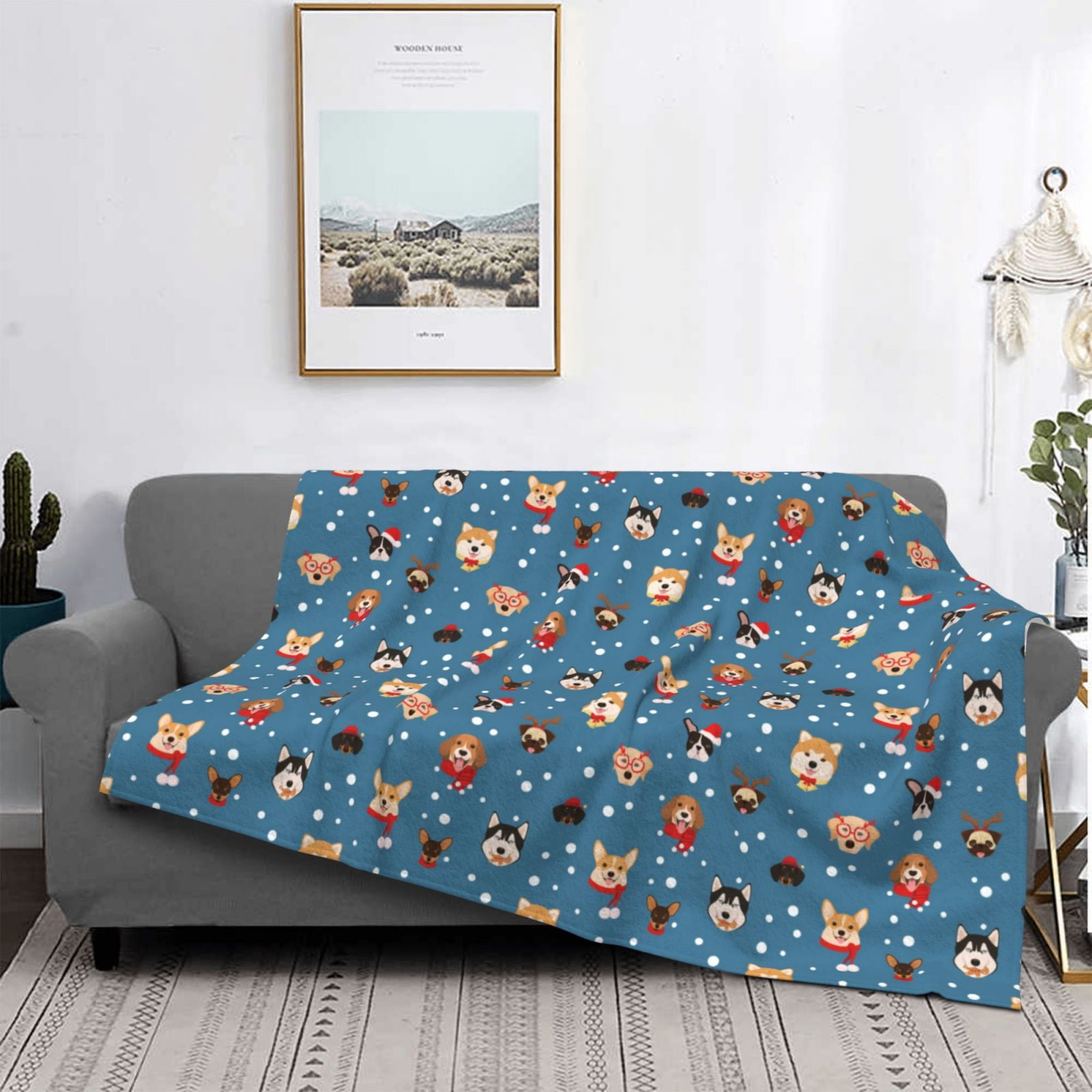 Throw Blanket for Couch - Christmas Cute Dog Puppy Soft Comfy Lightweight Cozy Warm Throw Blanket, Fuzzy Plush Flannel Blanket & Throws for Sofa and Bed All Season