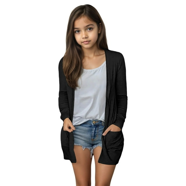 Cardigan Décontracté pour Préadolescentes Noir Taille 10-12T